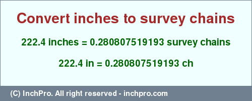 Result converting 222.4 inches to ch = 0.280807519193 survey chains