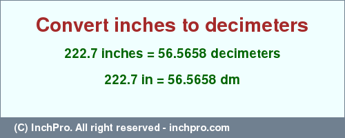 Result converting 222.7 inches to dm = 56.5658 decimeters