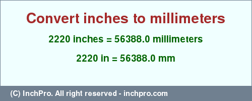 Result converting 2220 inches to mm = 56388.0 millimeters