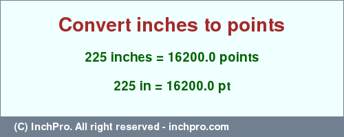 Result converting 225 inches to pt = 16200.0 points