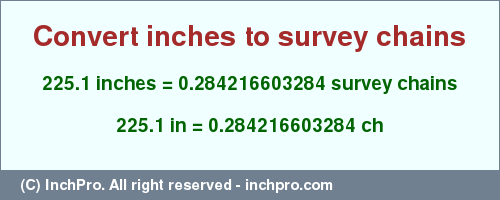 Result converting 225.1 inches to ch = 0.284216603284 survey chains