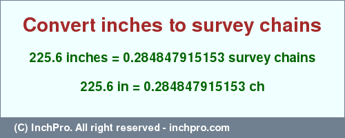 Result converting 225.6 inches to ch = 0.284847915153 survey chains