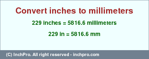 Result converting 229 inches to mm = 5816.6 millimeters