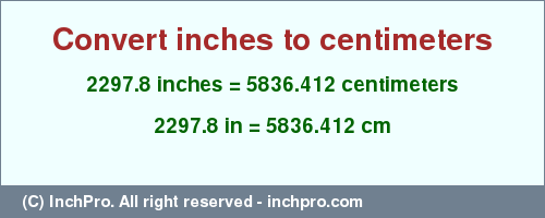 Result converting 2297.8 inches to cm = 5836.412 centimeters
