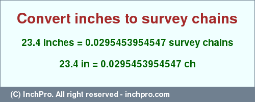 Result converting 23.4 inches to ch = 0.0295453954547 survey chains