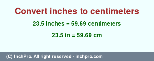 Result converting 23.5 inches to cm = 59.69 centimeters