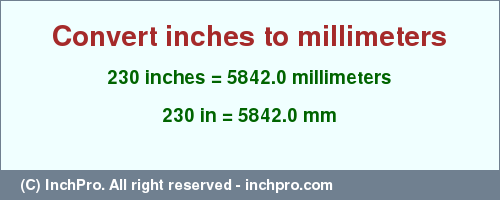 Result converting 230 inches to mm = 5842.0 millimeters