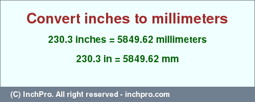 Result converting 230.3 inches to mm = 5849.62 millimeters