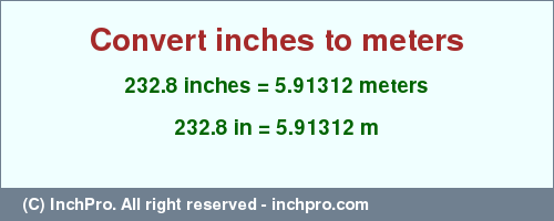 Result converting 232.8 inches to m = 5.91312 meters