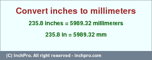 Result converting 235.8 inches to mm = 5989.32 millimeters