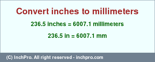 Result converting 236.5 inches to mm = 6007.1 millimeters