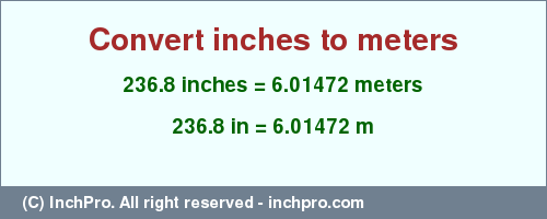 Result converting 236.8 inches to m = 6.01472 meters