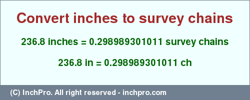 Result converting 236.8 inches to ch = 0.298989301011 survey chains