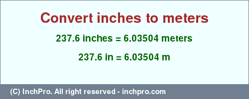 Result converting 237.6 inches to m = 6.03504 meters