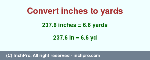 Result converting 237.6 inches to yd = 6.6 yards