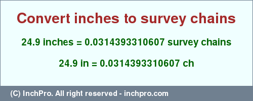 Result converting 24.9 inches to ch = 0.0314393310607 survey chains