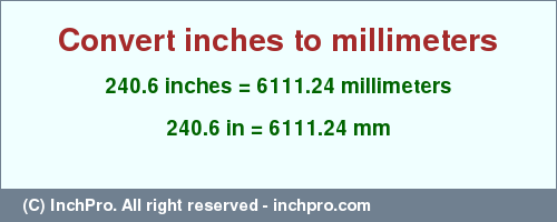 Result converting 240.6 inches to mm = 6111.24 millimeters