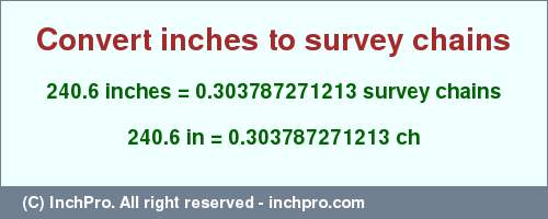 Result converting 240.6 inches to ch = 0.303787271213 survey chains