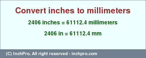 Result converting 2406 inches to mm = 61112.4 millimeters