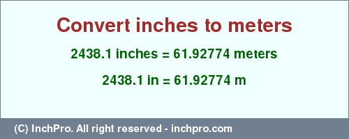Result converting 2438.1 inches to m = 61.92774 meters