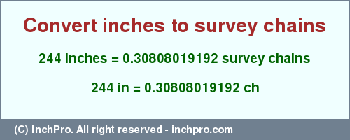 Result converting 244 inches to ch = 0.30808019192 survey chains