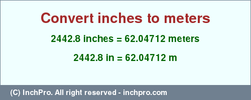 Result converting 2442.8 inches to m = 62.04712 meters