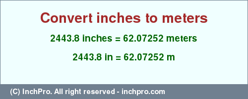 Result converting 2443.8 inches to m = 62.07252 meters