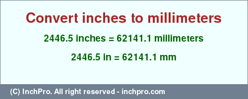 Result converting 2446.5 inches to mm = 62141.1 millimeters