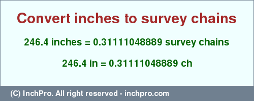 Result converting 246.4 inches to ch = 0.31111048889 survey chains