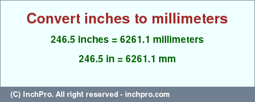 Result converting 246.5 inches to mm = 6261.1 millimeters