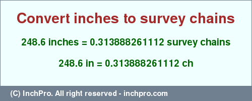 Result converting 248.6 inches to ch = 0.313888261112 survey chains