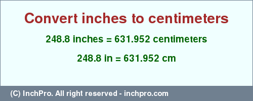 Result converting 248.8 inches to cm = 631.952 centimeters