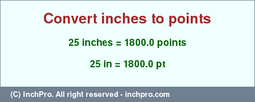 Result converting 25 inches to pt = 1800.0 points