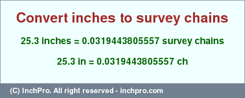 Result converting 25.3 inches to ch = 0.0319443805557 survey chains