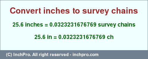 Result converting 25.6 inches to ch = 0.0323231676769 survey chains