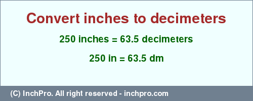 Result converting 250 inches to dm = 63.5 decimeters