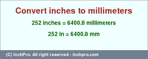 Result converting 252 inches to mm = 6400.8 millimeters