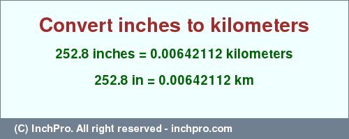 Result converting 252.8 inches to km = 0.00642112 kilometers