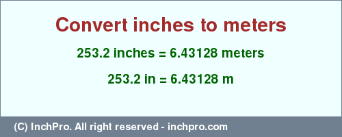 Result converting 253.2 inches to m = 6.43128 meters