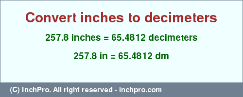Result converting 257.8 inches to dm = 65.4812 decimeters