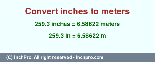 Result converting 259.3 inches to m = 6.58622 meters