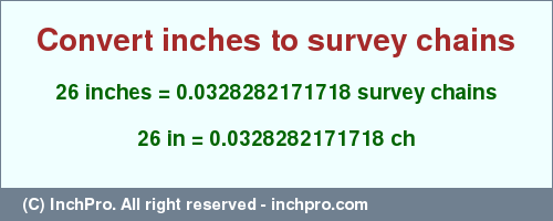 Result converting 26 inches to ch = 0.0328282171718 survey chains