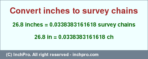 Result converting 26.8 inches to ch = 0.0338383161618 survey chains