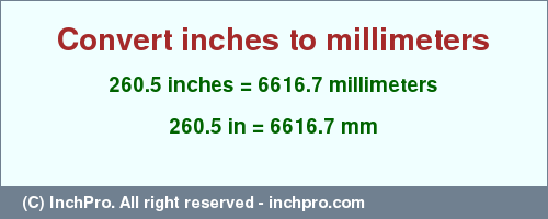 Result converting 260.5 inches to mm = 6616.7 millimeters