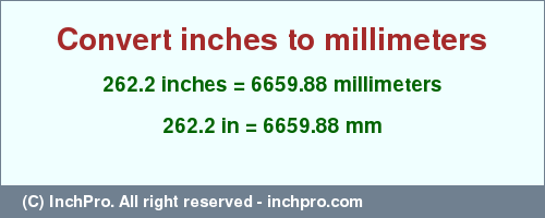 Result converting 262.2 inches to mm = 6659.88 millimeters
