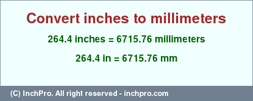 Result converting 264.4 inches to mm = 6715.76 millimeters