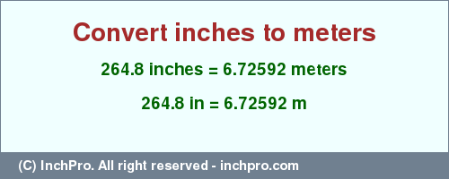 Result converting 264.8 inches to m = 6.72592 meters