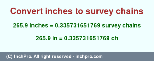 Result converting 265.9 inches to ch = 0.335731651769 survey chains