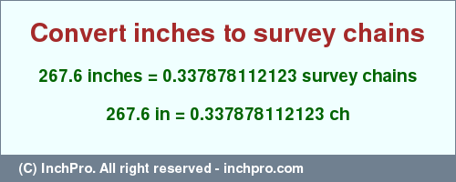 Result converting 267.6 inches to ch = 0.337878112123 survey chains
