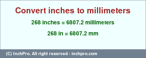 Result converting 268 inches to mm = 6807.2 millimeters